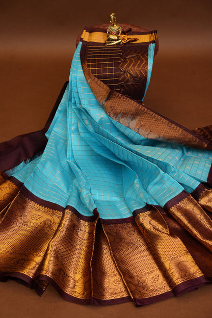 Pure Kuppadam Saree - Soft Turquoise with Coffee