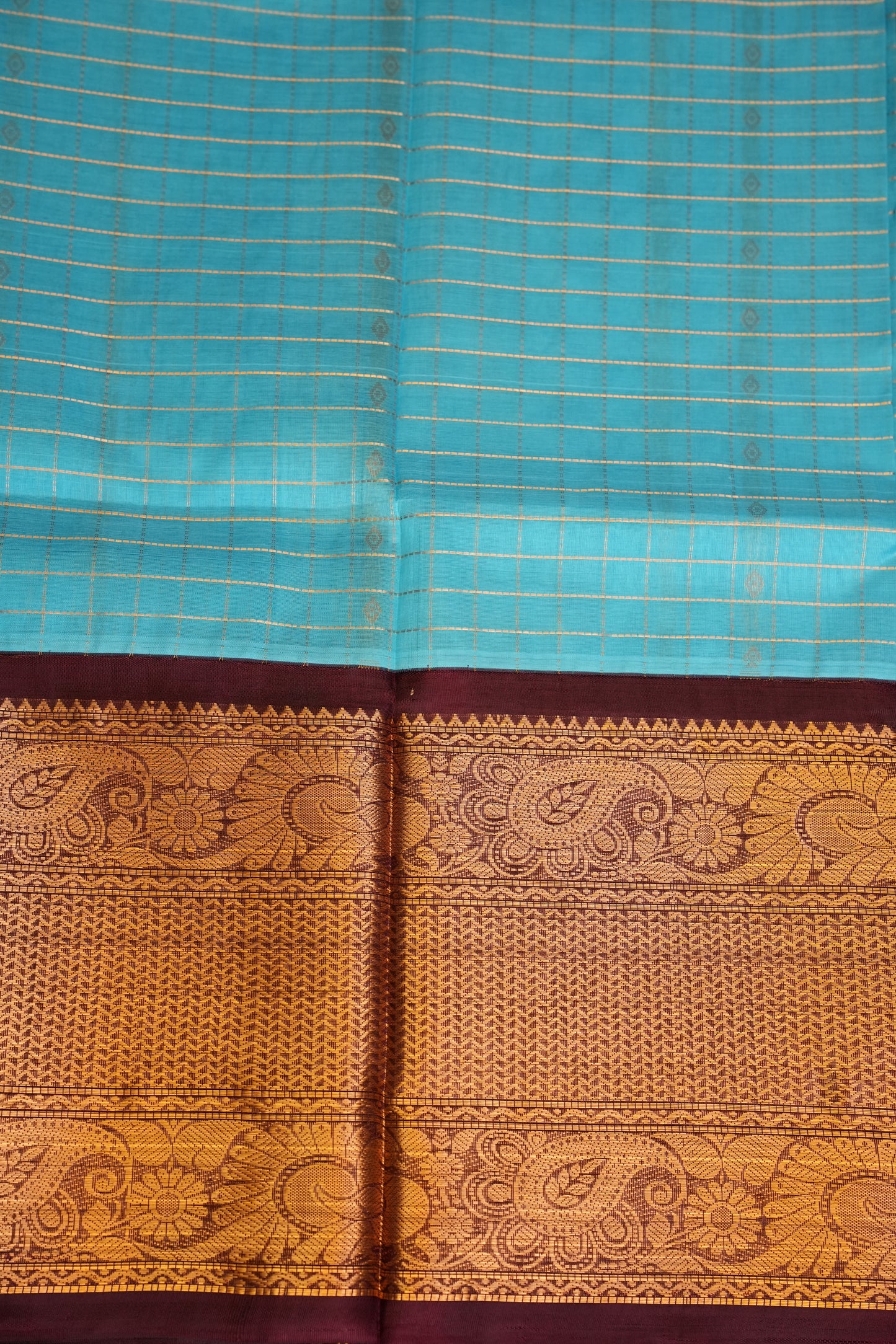 Pure Kuppadam Saree - Soft Turquoise with Coffee