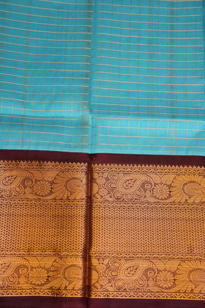 Pure Kuppadam Saree - Soft Turquoise with Coffee