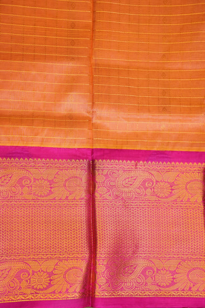 Pure Kuppadam Saree - Light Orange with Pink