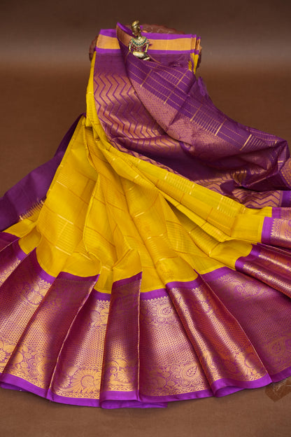 Pure Kuppadam Saree - Yellow & Purple