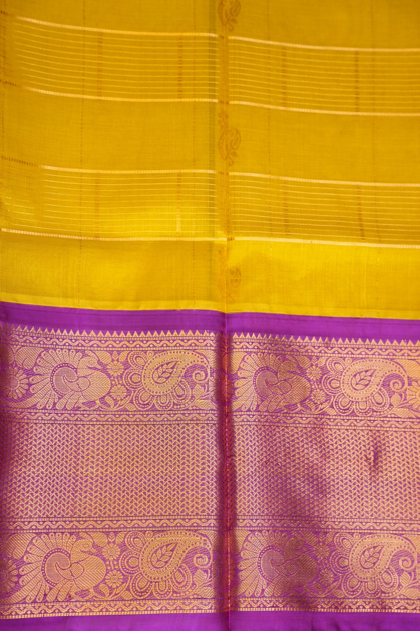 Pure Kuppadam Saree - Yellow & Purple