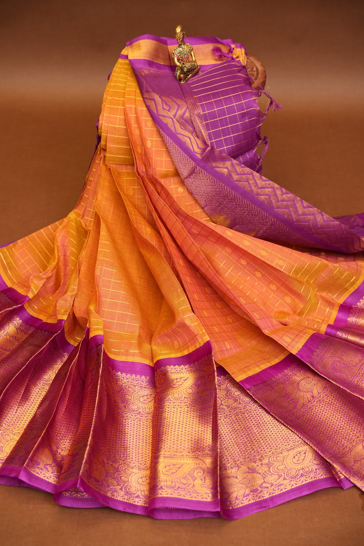 Pure Kuppadam Saree - Light Orange & Pink