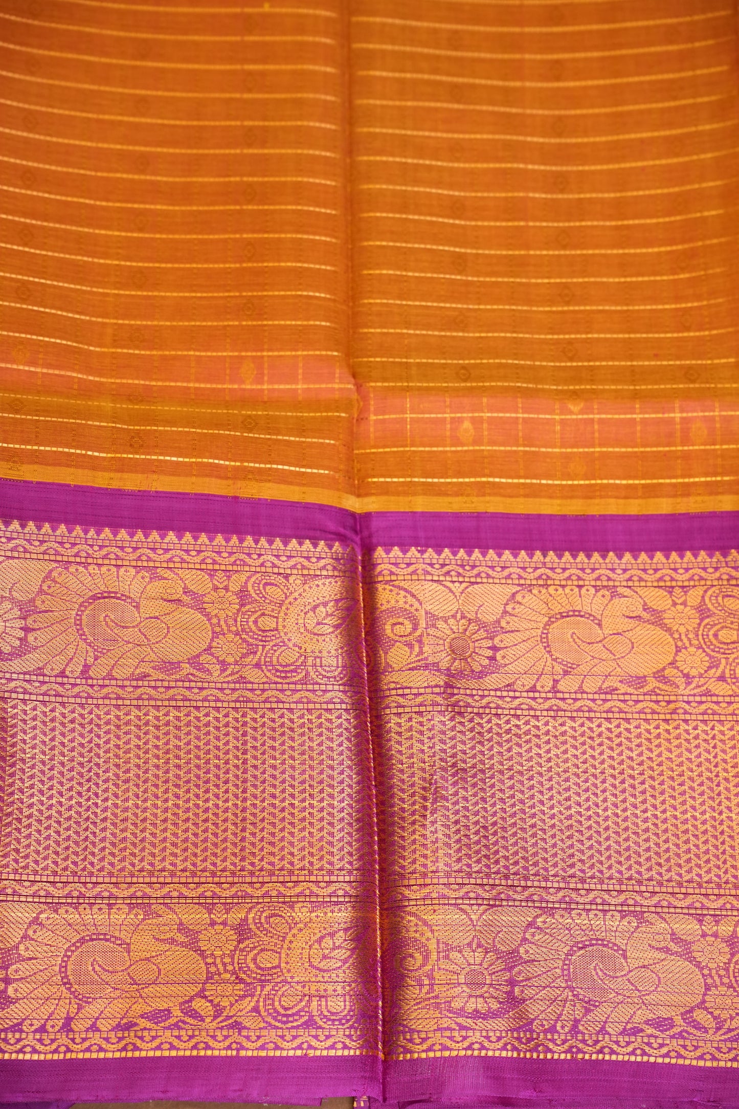 Pure Kuppadam Saree - Light Orange & Pink
