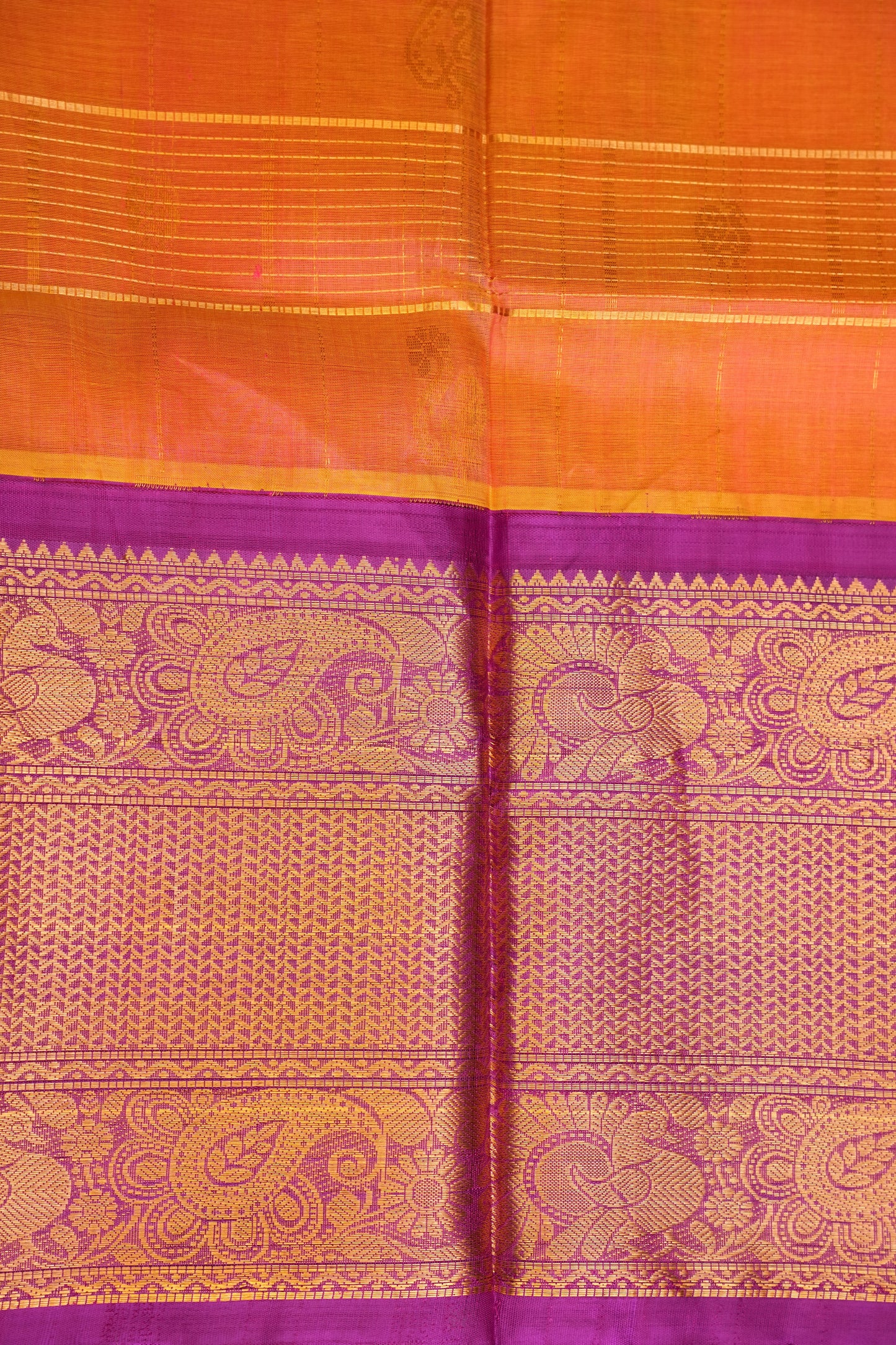 Pure Kuppadam Saree - Light Orange with Purple