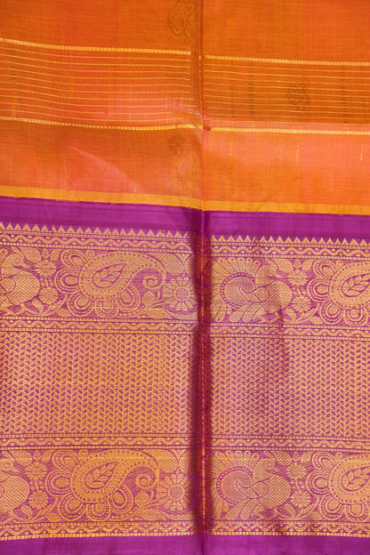 Pure Kuppadam Saree - Light Orange with Purple