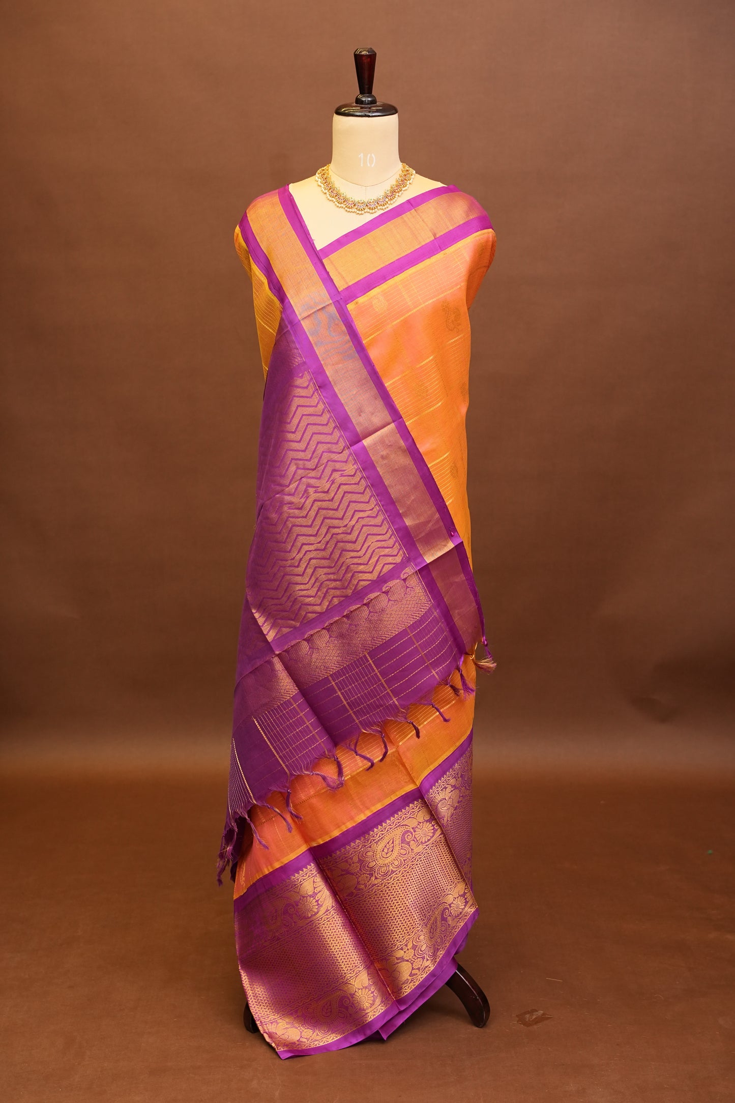 Pure Kuppadam Saree - Light Orange with Purple