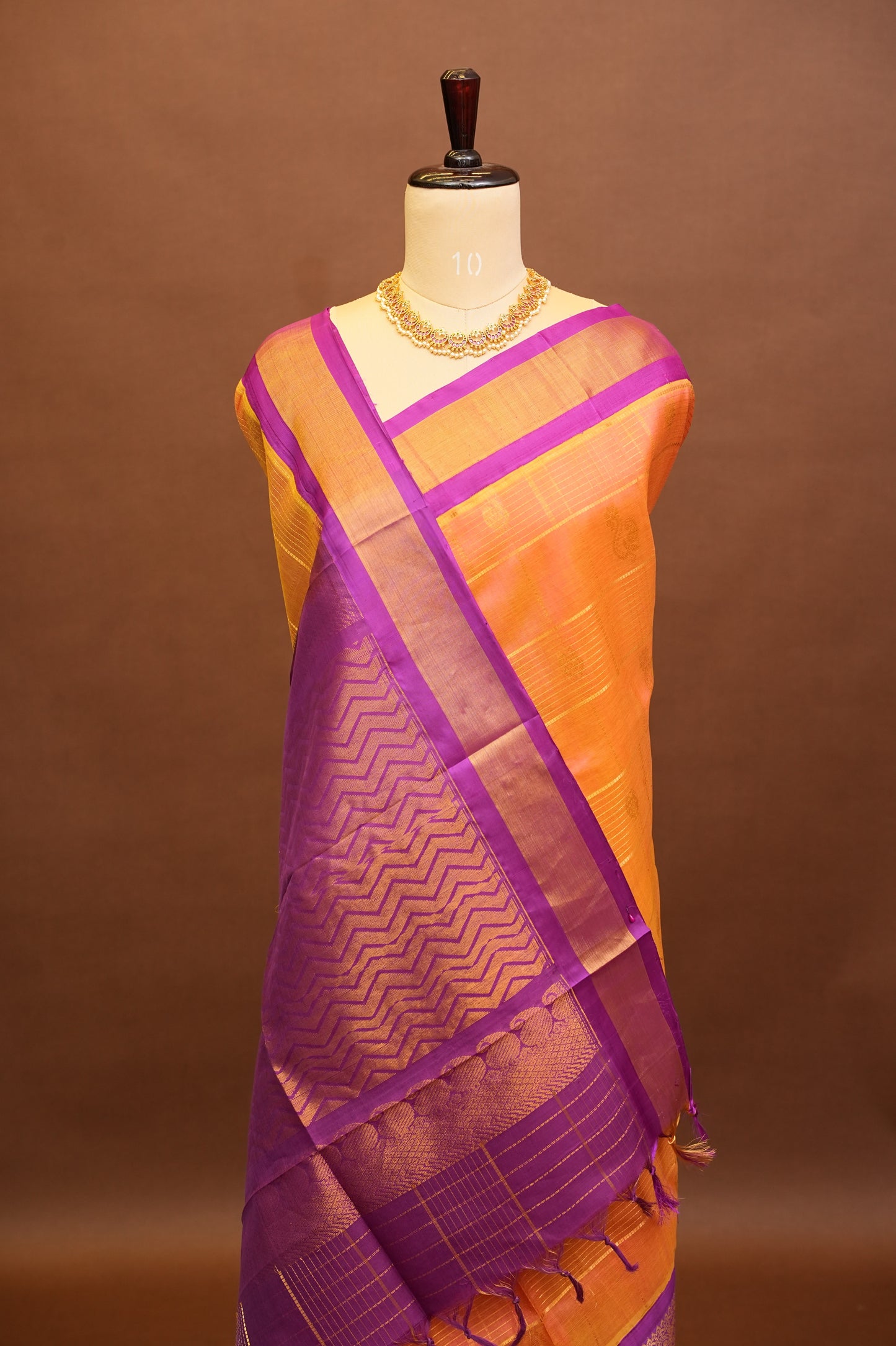 Pure Kuppadam Saree - Light Orange with Purple