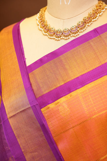Pure Kuppadam Saree - Light Orange with Purple