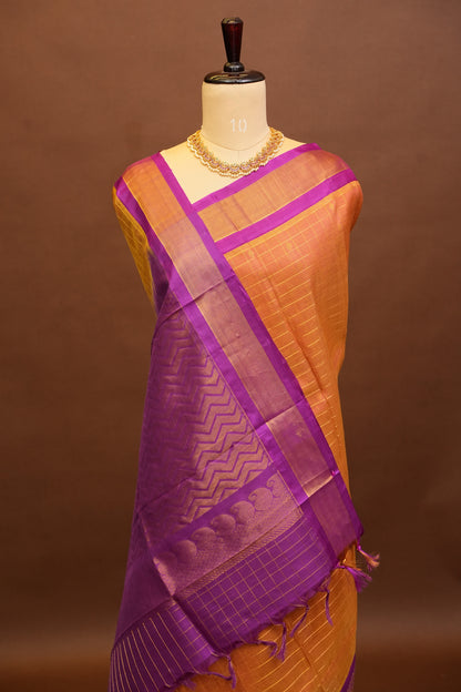 Pure Kuppadam Saree - Light Orange & Pink