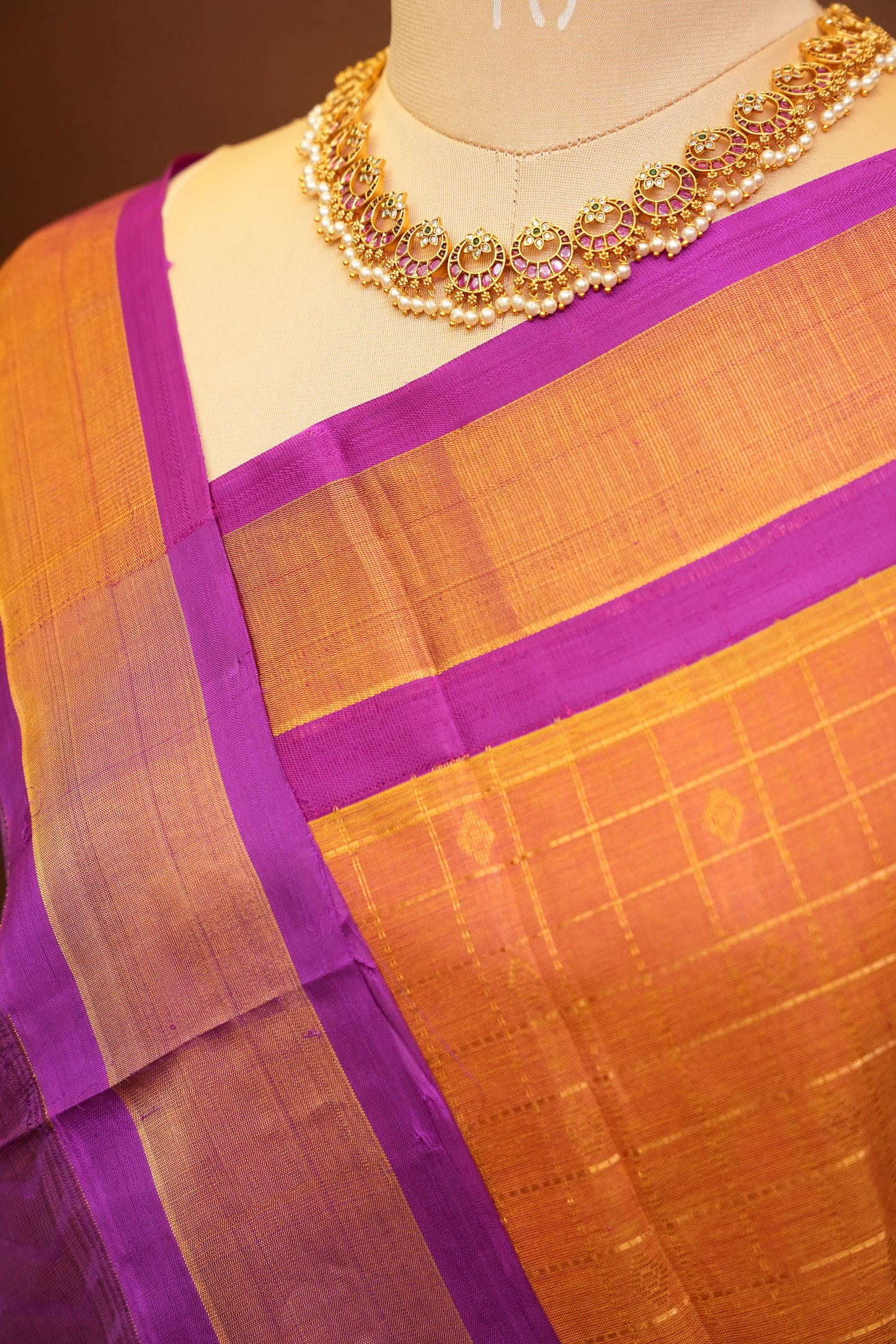 Pure Kuppadam Saree - Light Orange & Pink