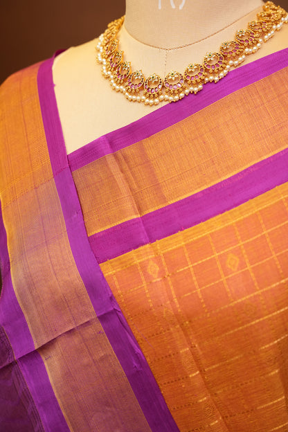 Pure Kuppadam Saree - Light Orange & Pink
