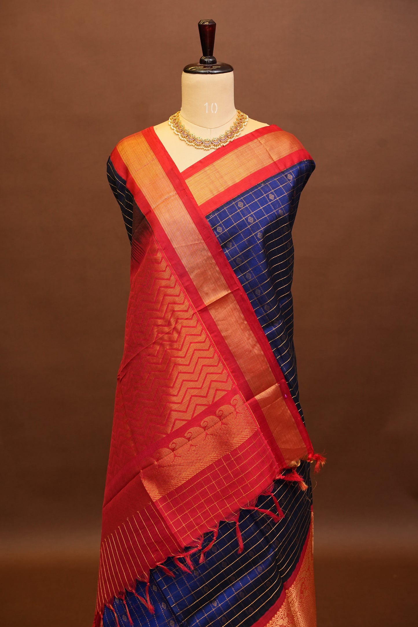 Pure Kuppadam Saree - Royal Blue & Red