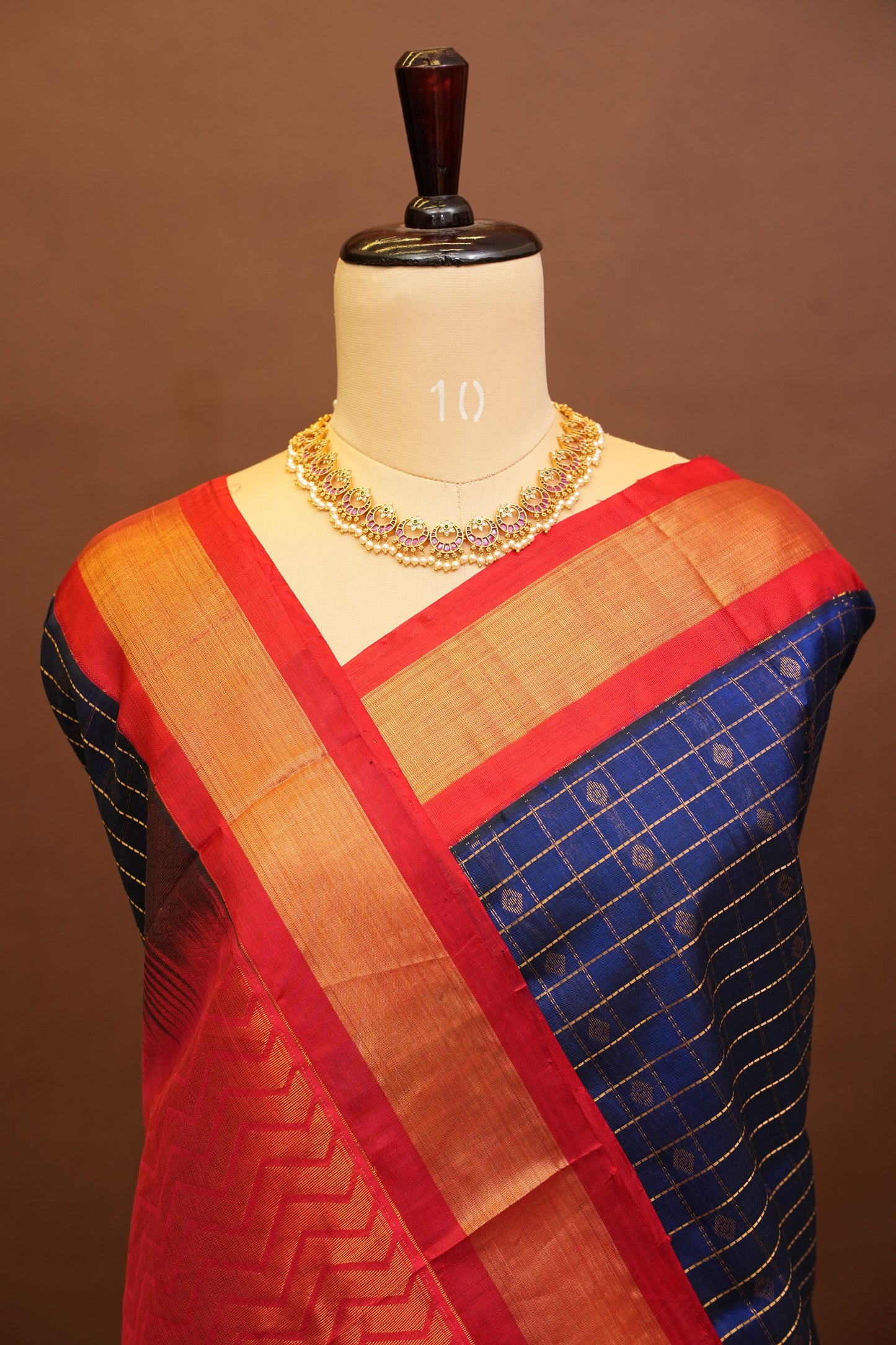 Pure Kuppadam Saree - Royal Blue & Red