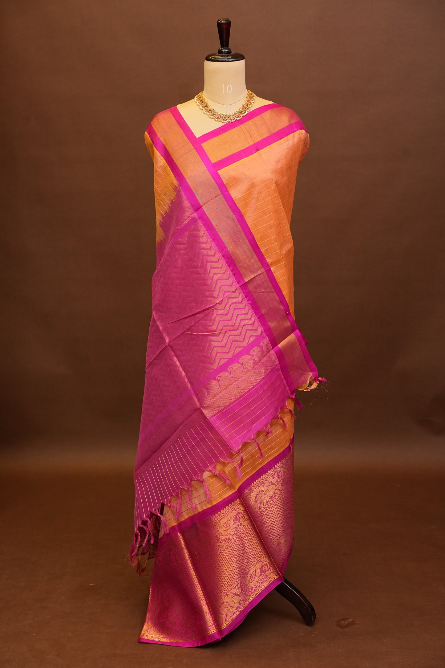 Pure Kuppadam Saree - Light Orange with Pink