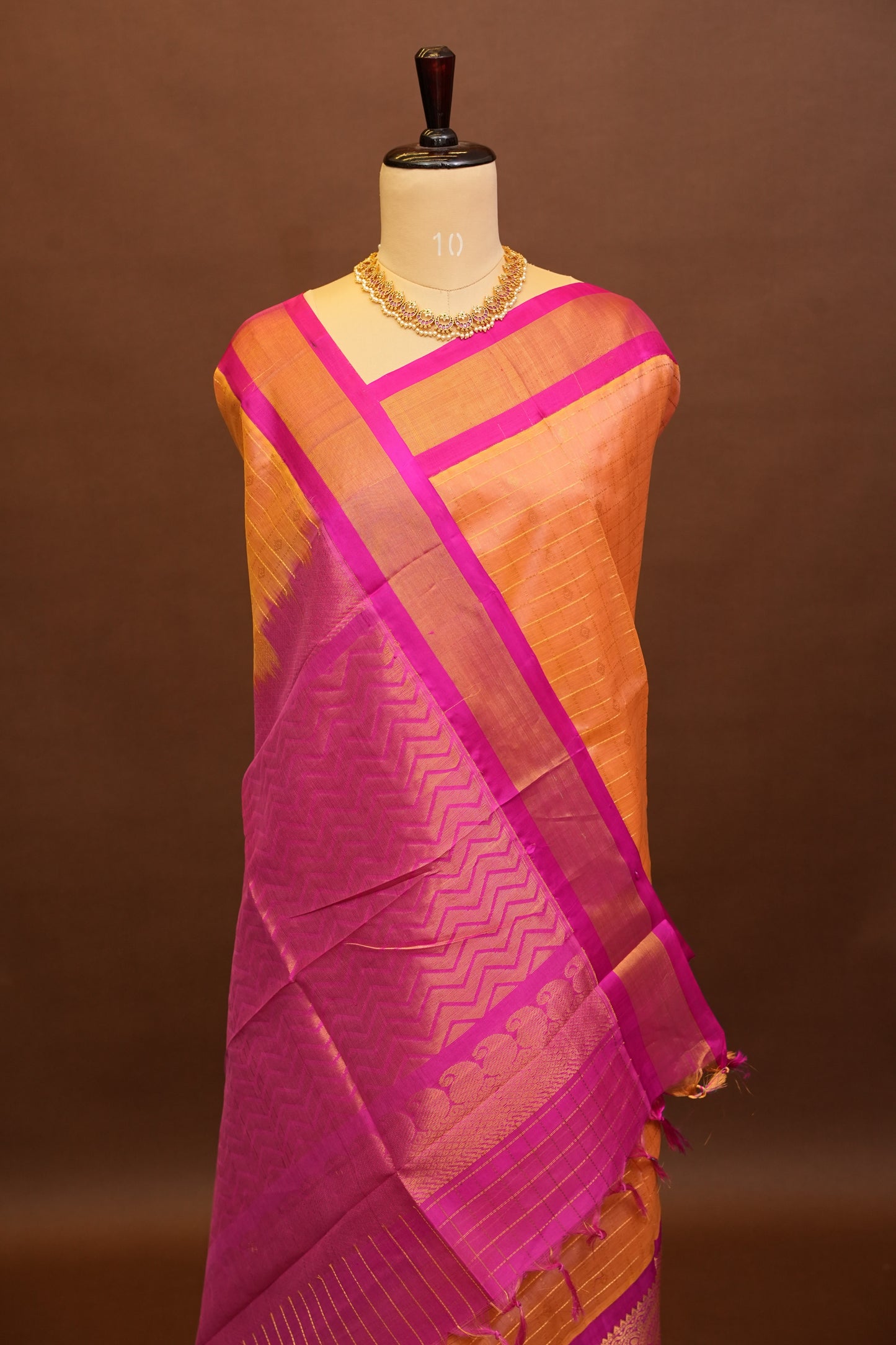 Pure Kuppadam Saree - Light Orange with Pink