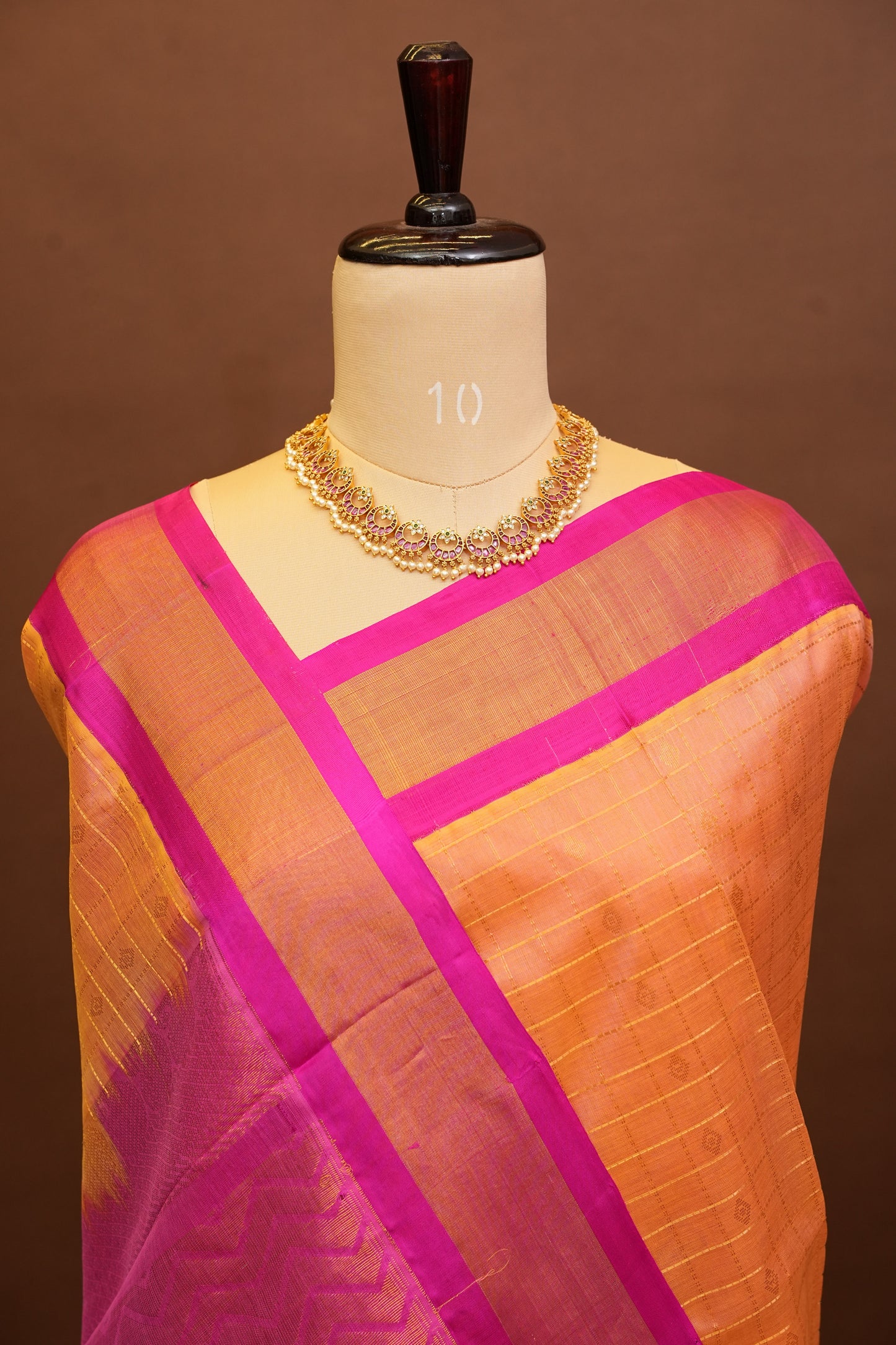 Pure Kuppadam Saree - Light Orange with Pink