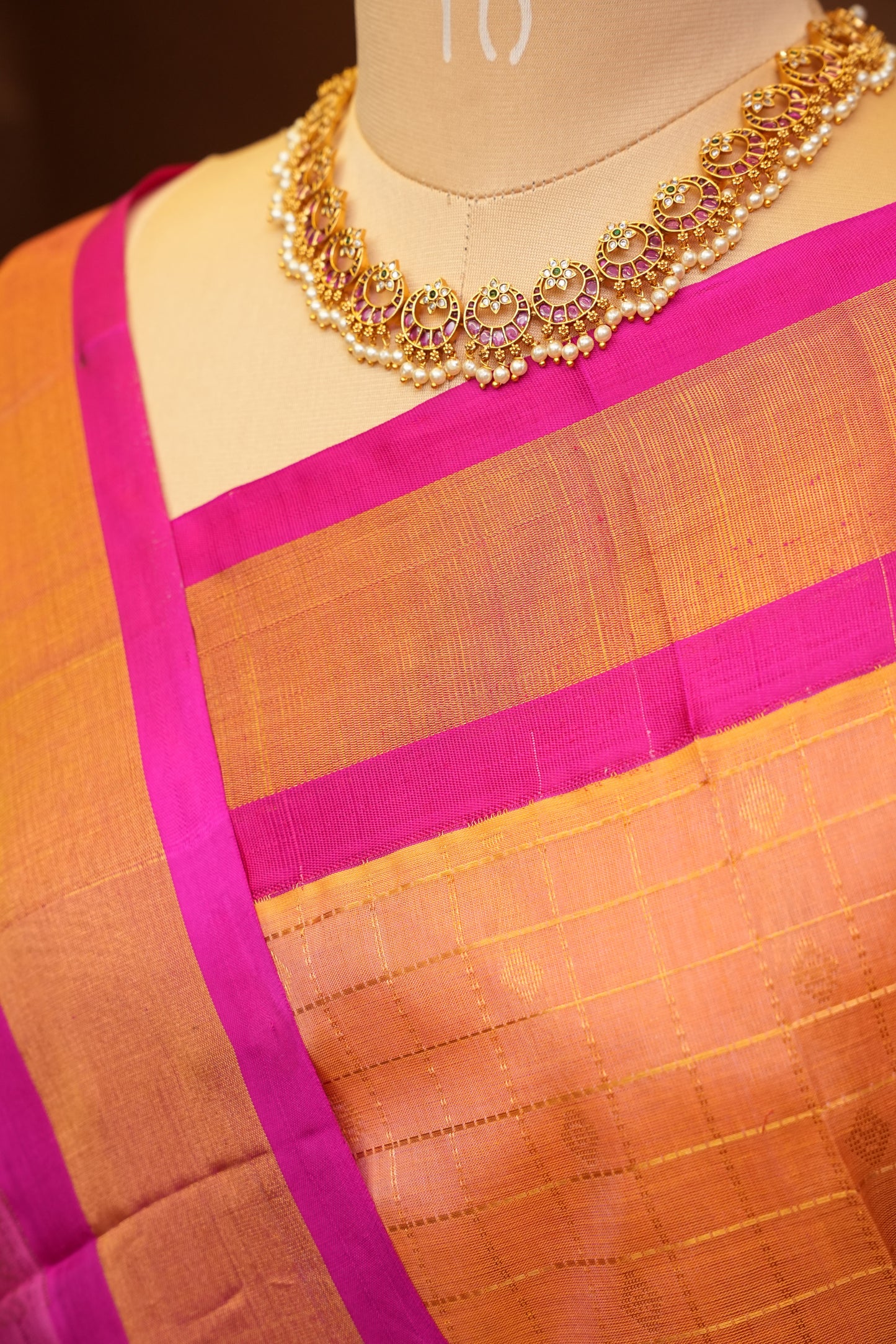 Pure Kuppadam Saree - Light Orange with Pink