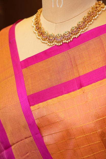 Pure Kuppadam Saree - Light Orange with Pink