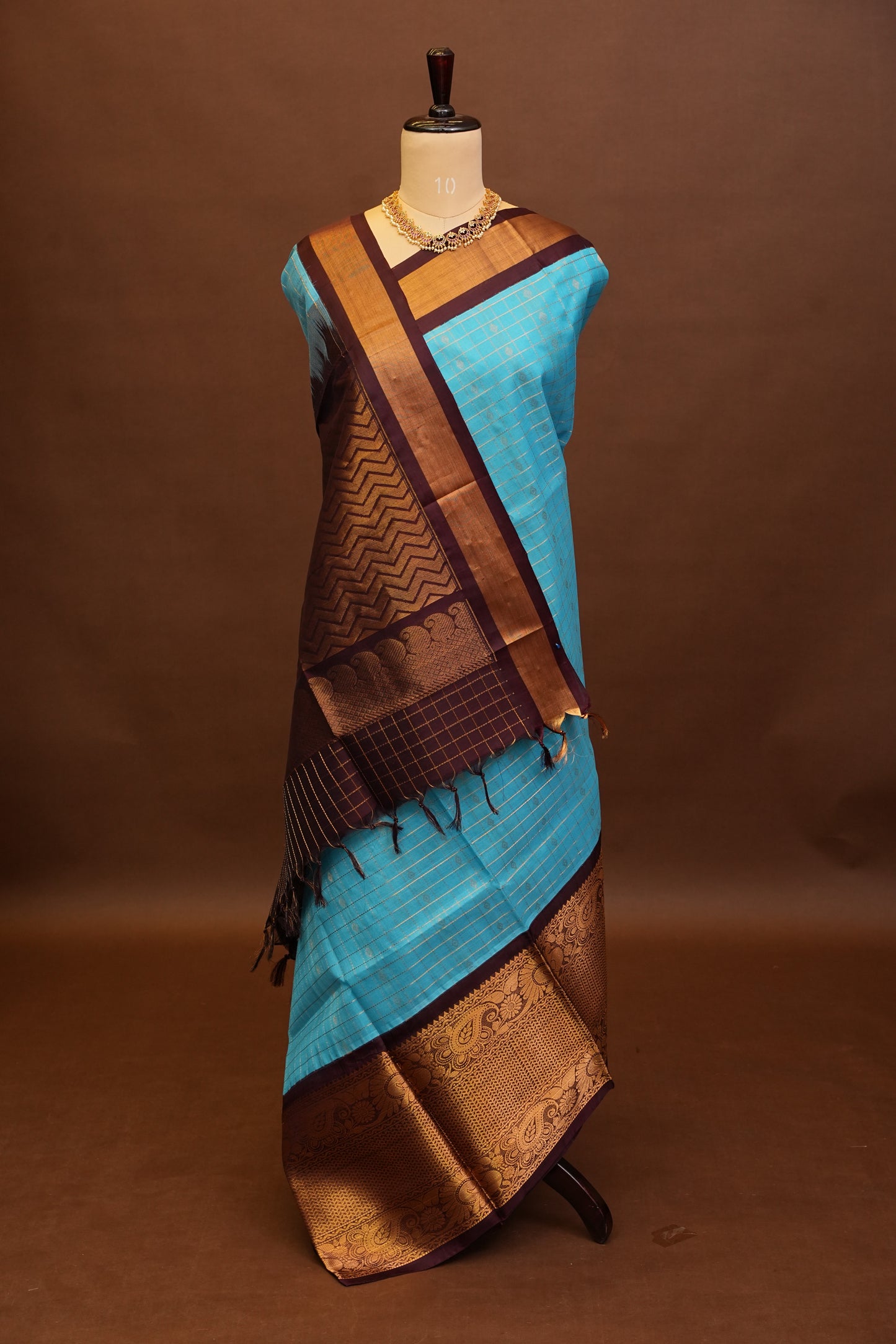Pure Kuppadam Saree - Soft Turquoise with Coffee