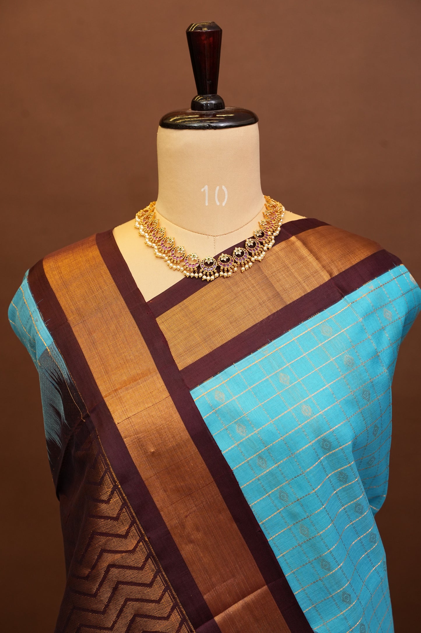 Pure Kuppadam Saree - Soft Turquoise with Coffee