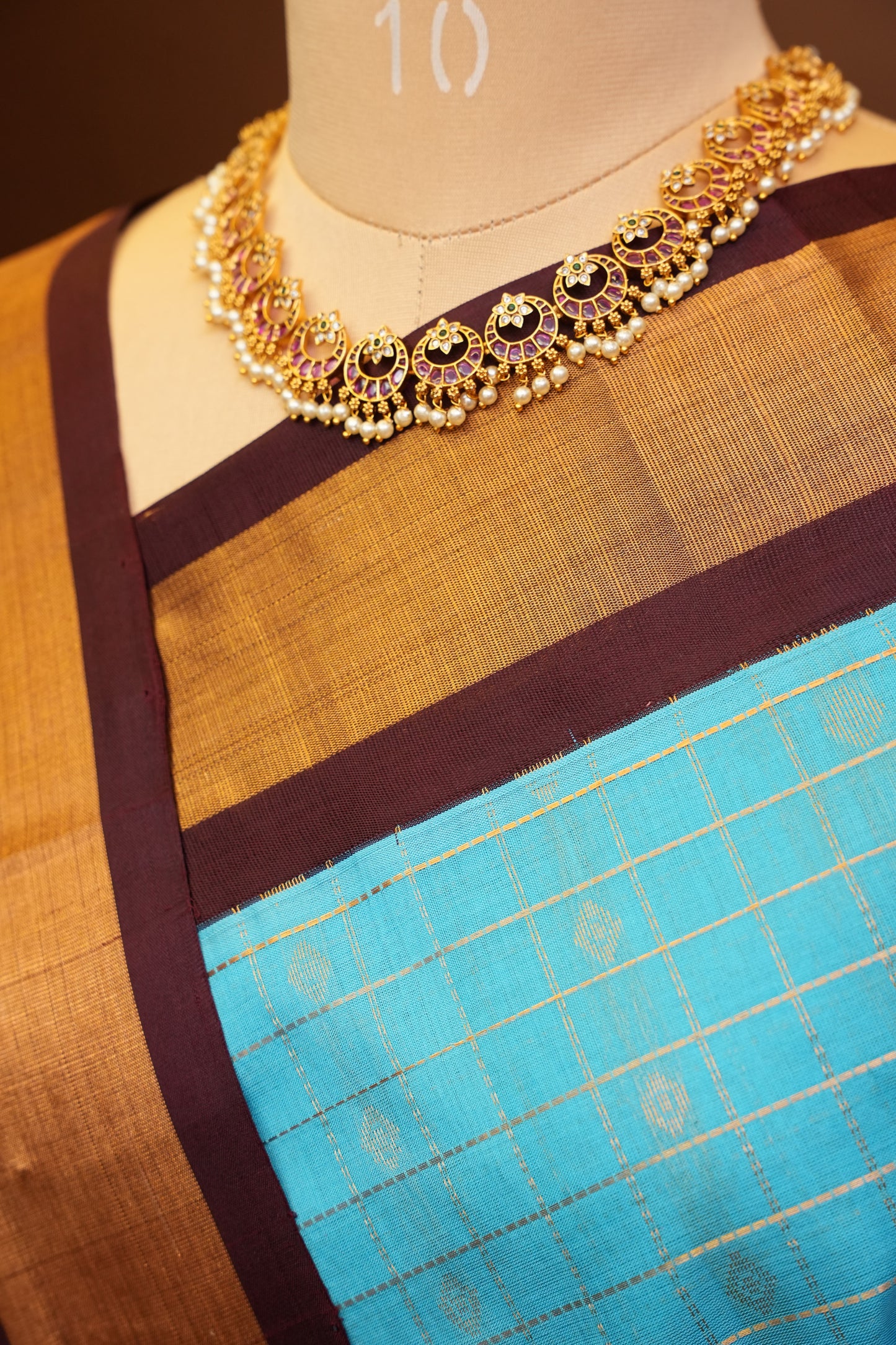 Pure Kuppadam Saree - Soft Turquoise with Coffee