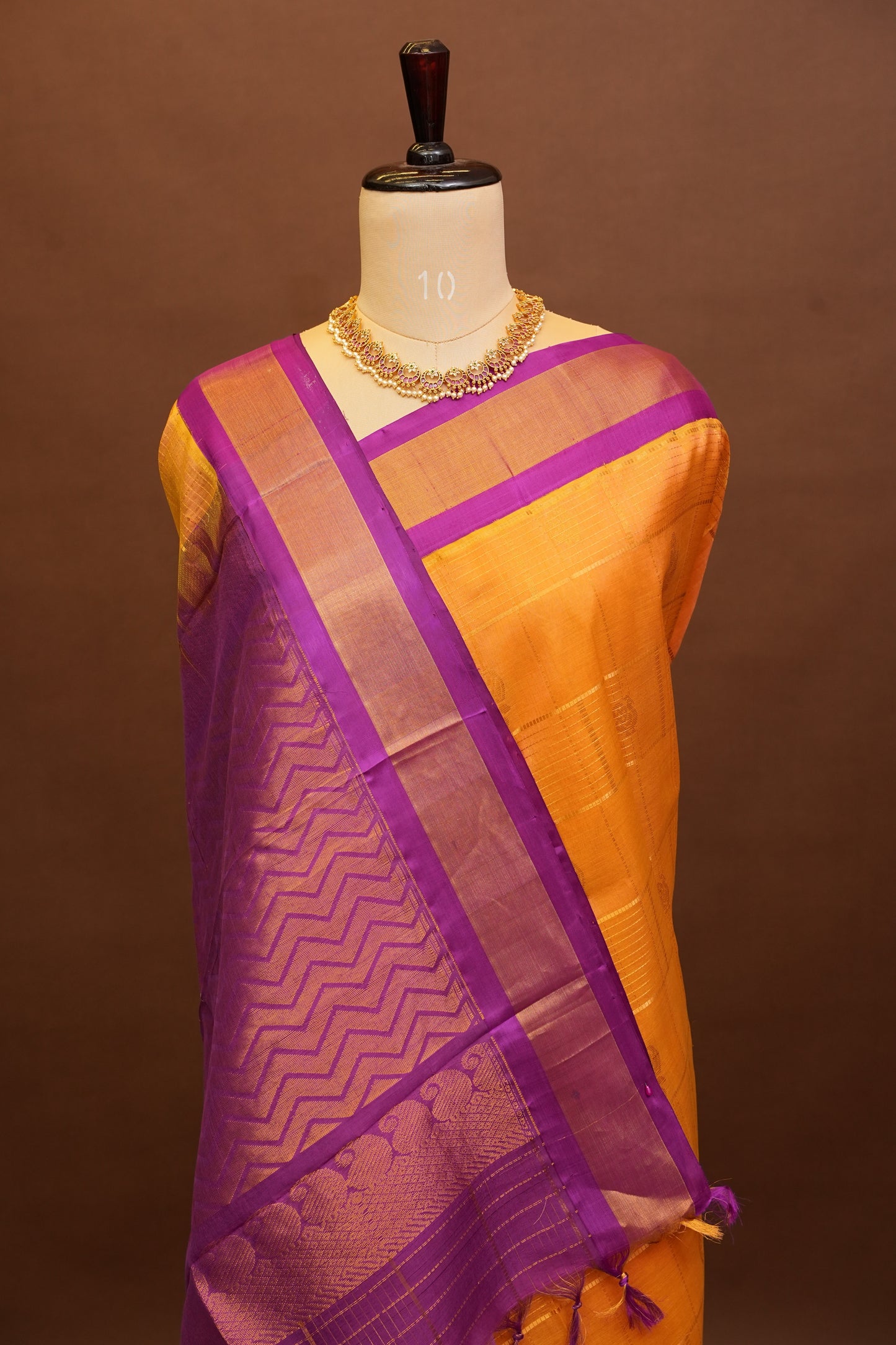 Pure Kuppadam Saree - Light Orange with Purple