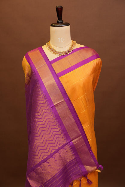 Pure Kuppadam Saree - Light Orange with Purple