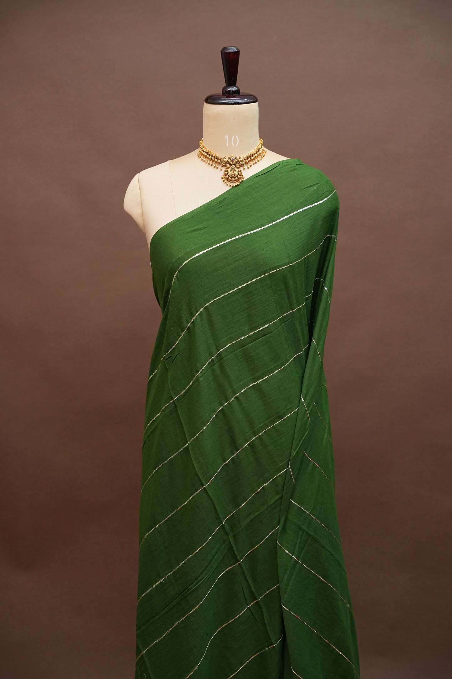 Mulmul Cotton Saree with Tassels - Bottle Green