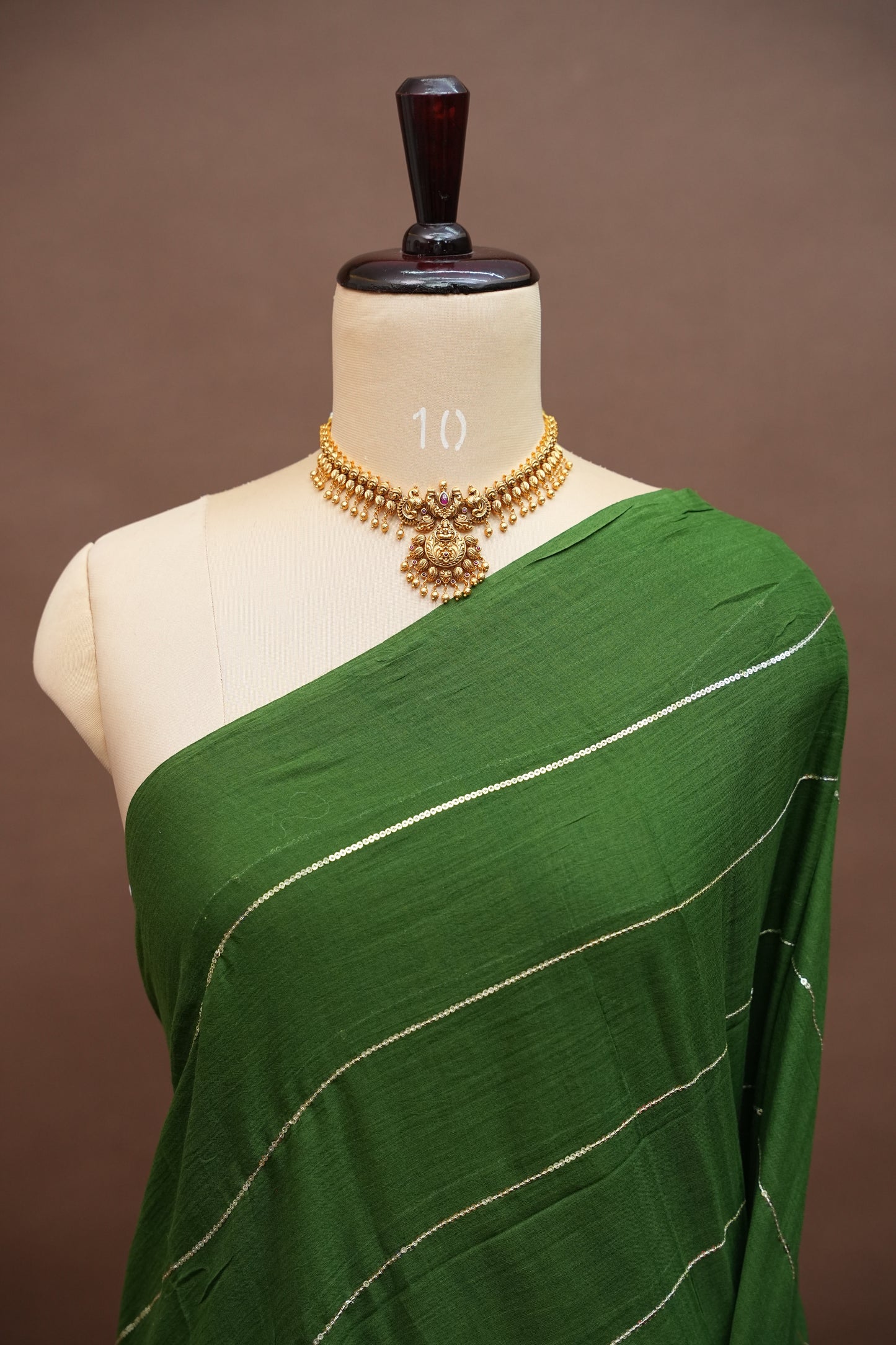 Mulmul Cotton Saree with Tassels - Bottle Green