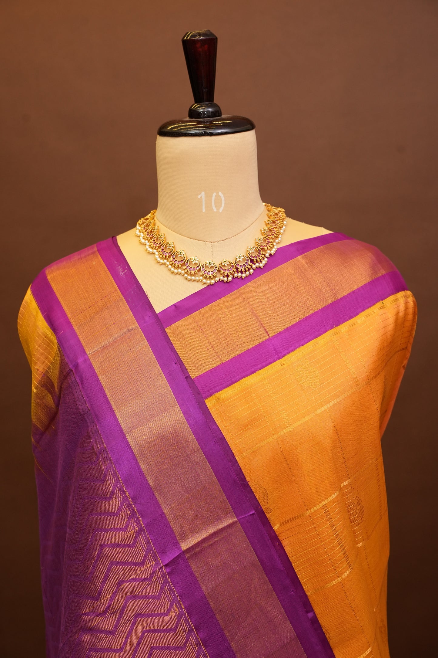 Pure Kuppadam Saree - Light Orange with Purple