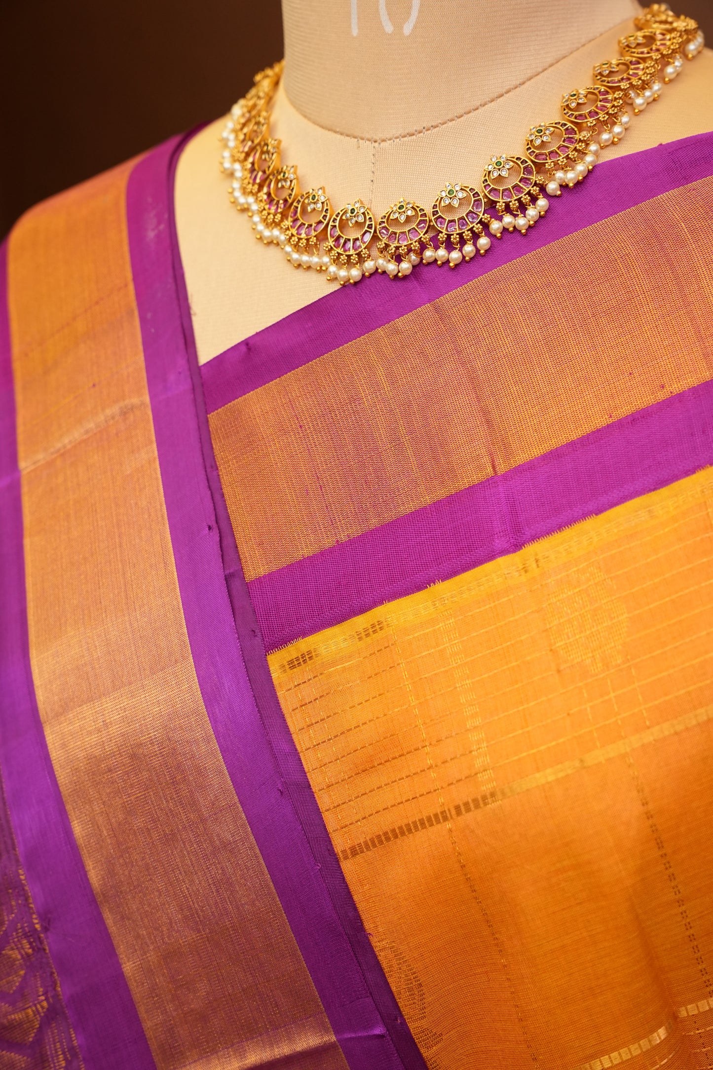 Pure Kuppadam Saree - Light Orange with Purple