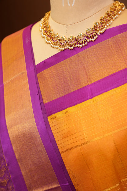 Pure Kuppadam Saree - Light Orange with Purple