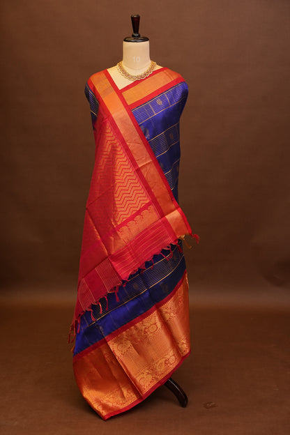 Pure Kuppadam Saree - Royal Blue and Red