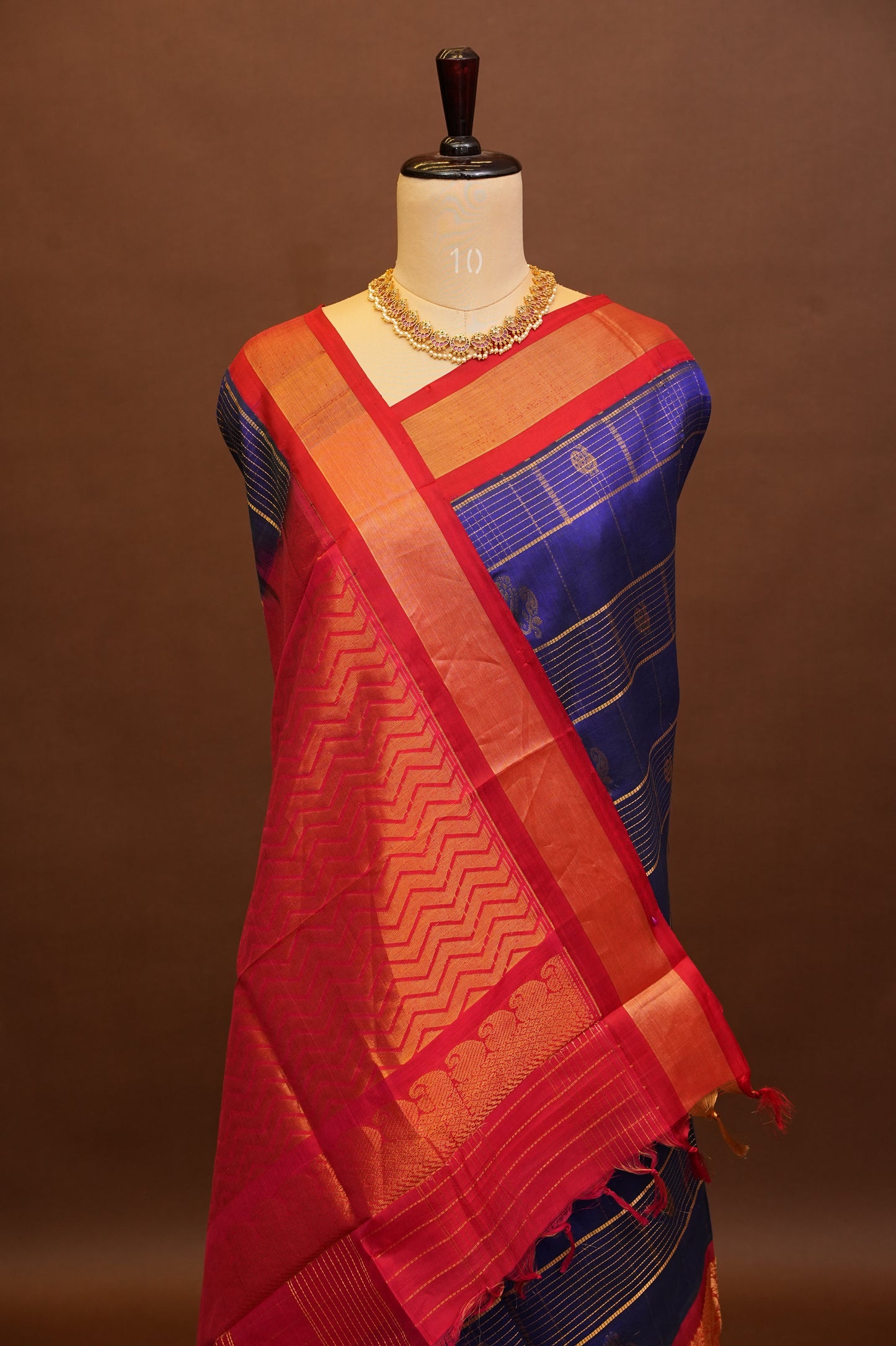 Pure Kuppadam Saree - Royal Blue and Red