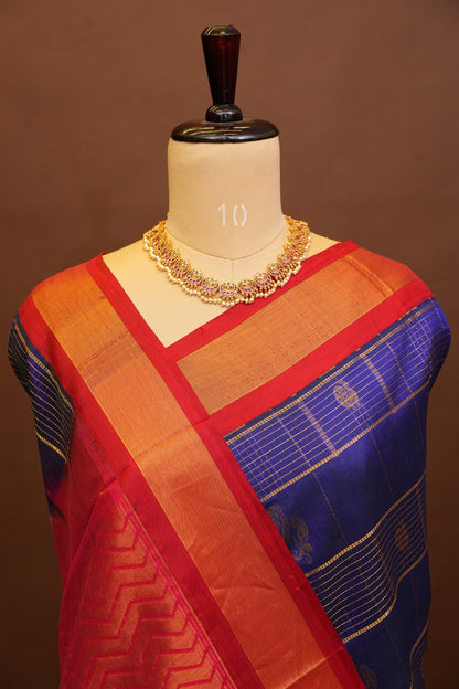 Pure Kuppadam Saree - Royal Blue and Red