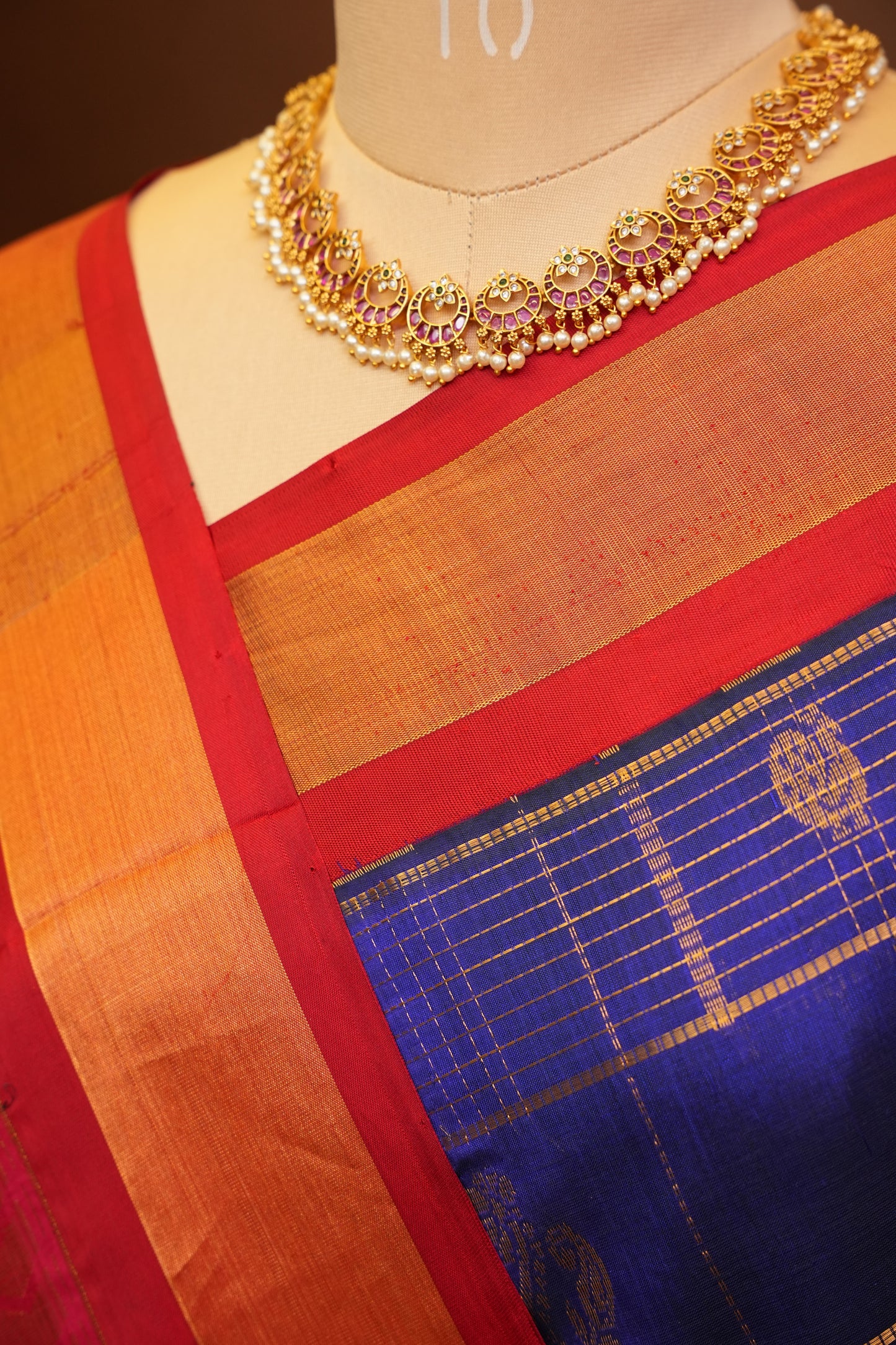 Pure Kuppadam Saree - Royal Blue and Red