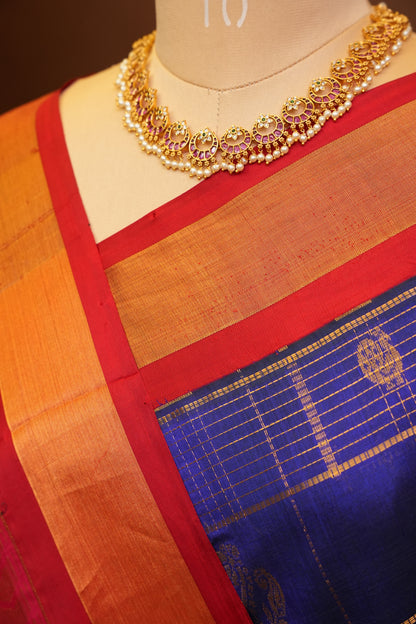 Pure Kuppadam Saree - Royal Blue and Red