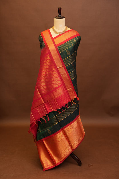 Pure Kuppadam Saree - Bottle Green