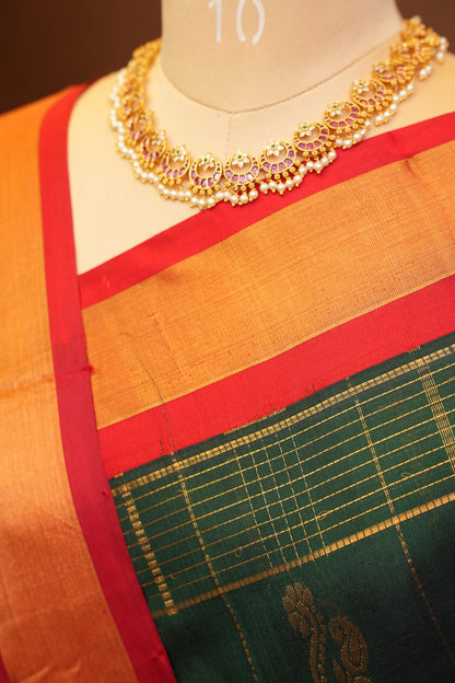 Pure Kuppadam Saree - Bottle Green
