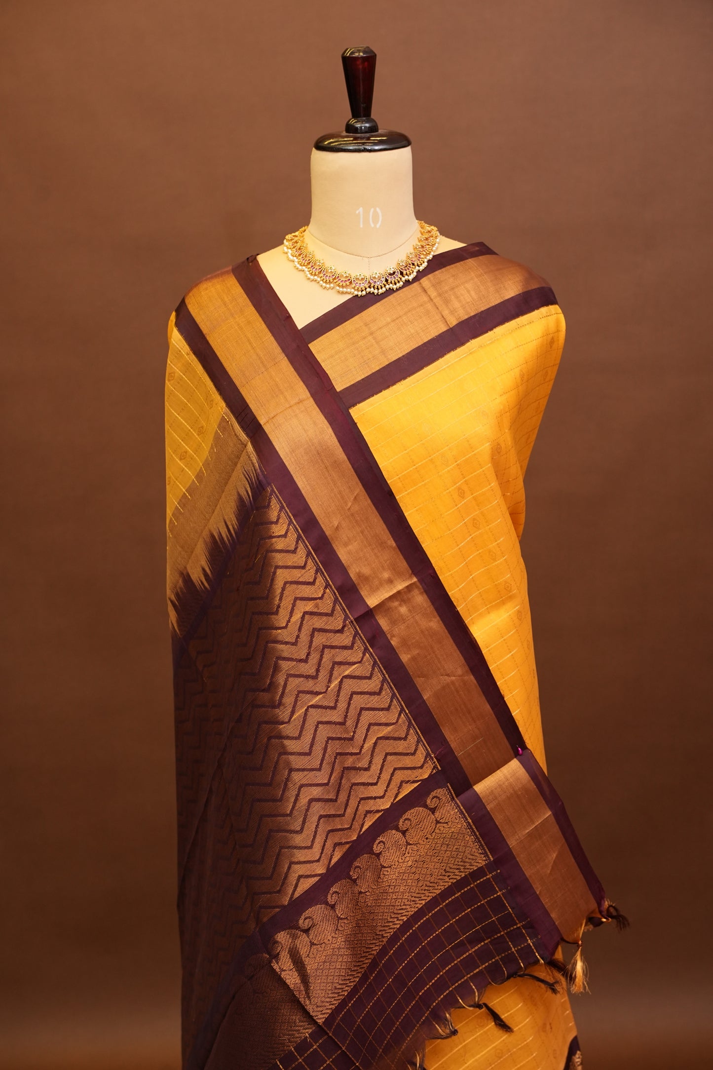 Pure Kuppadam Saree - Gold Beige with Coffee