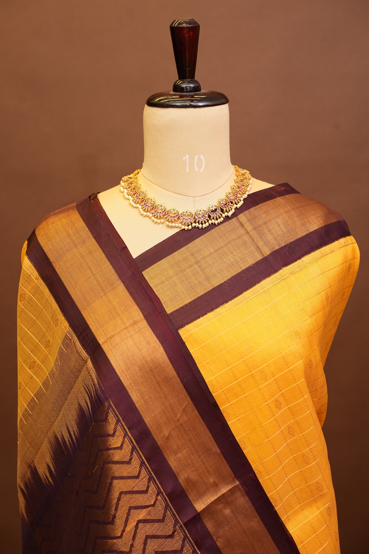 Pure Kuppadam Saree - Gold Beige with Coffee
