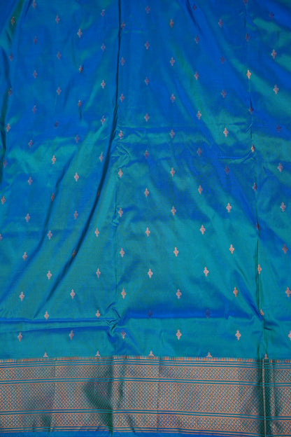 Semi Silk 9-Yard Saree with Paithani Pallu & Gatti Border – Dual Tone Blue & Rama Blue