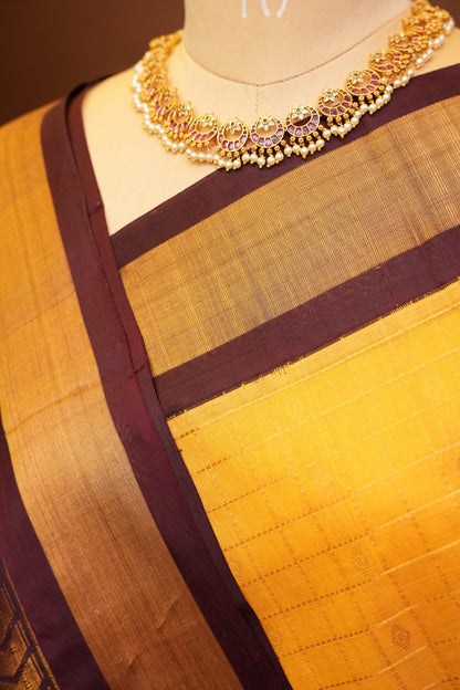 Pure Kuppadam Saree - Gold Beige with Coffee