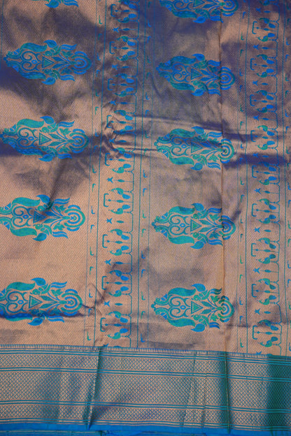 Semi Silk 9-Yard Saree with Paithani Pallu & Gatti Border – Dual Tone Blue & Rama Blue