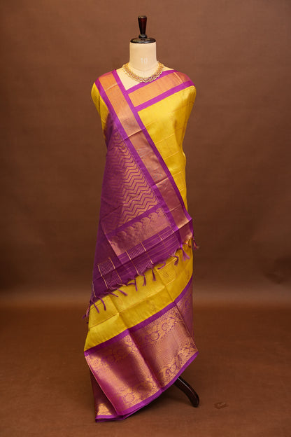 Pure Kuppadam Saree - Yellow & Purple