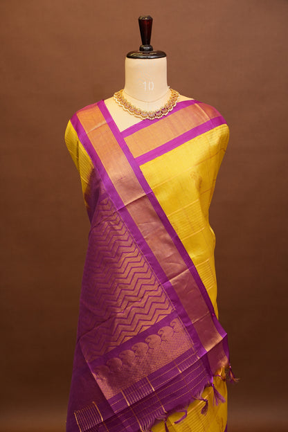 Pure Kuppadam Saree - Yellow & Purple