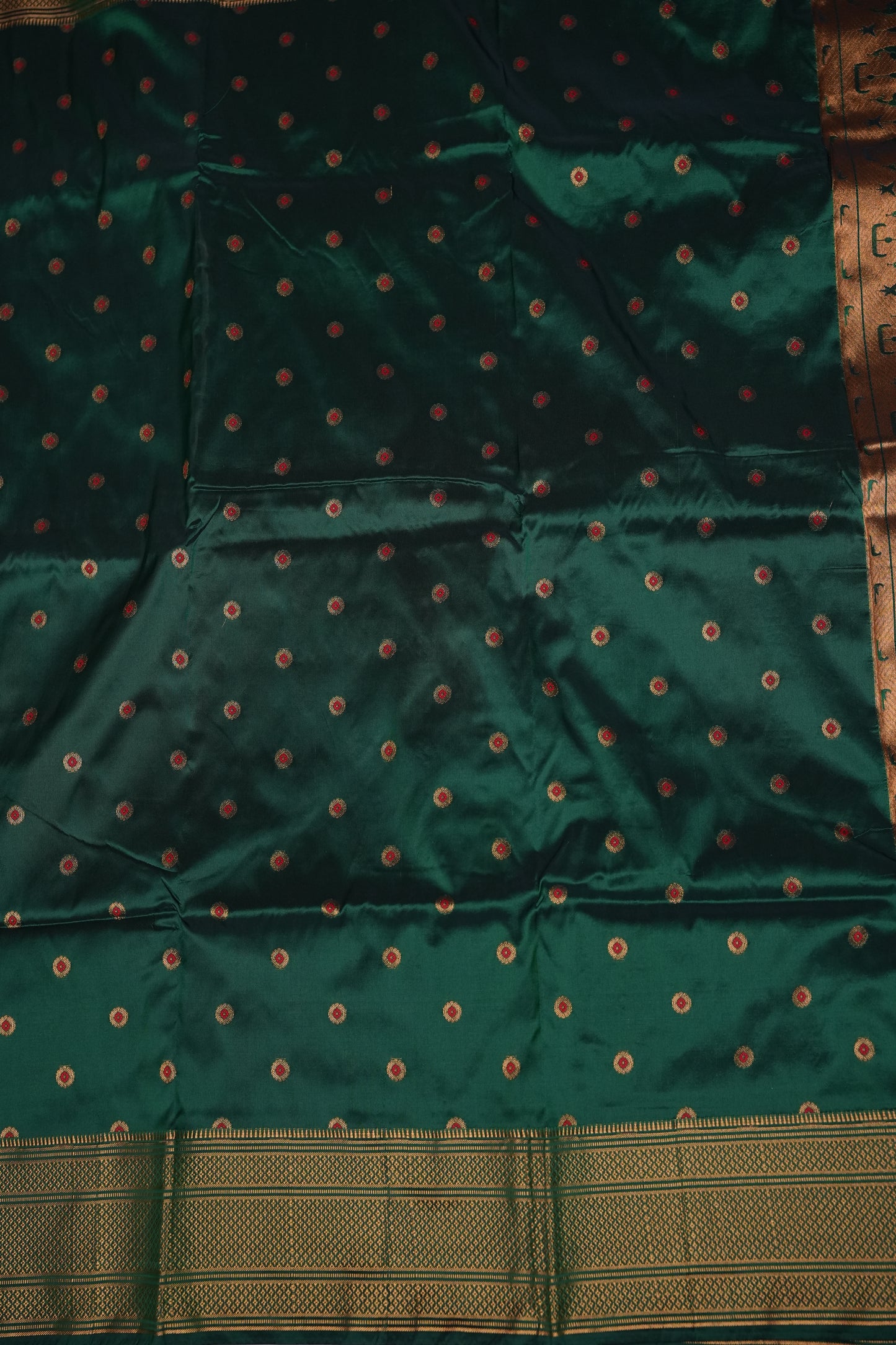 Semi Silk 9-Yard Saree with Paithani Pallu & Gatti Border – Bottle Green