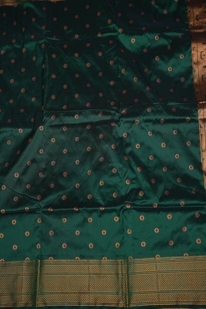 Semi Silk 9-Yard Saree with Paithani Pallu & Gatti Border – Bottle Green