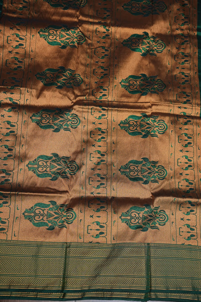 Semi Silk 9-Yard Saree with Paithani Pallu & Gatti Border – Bottle Green